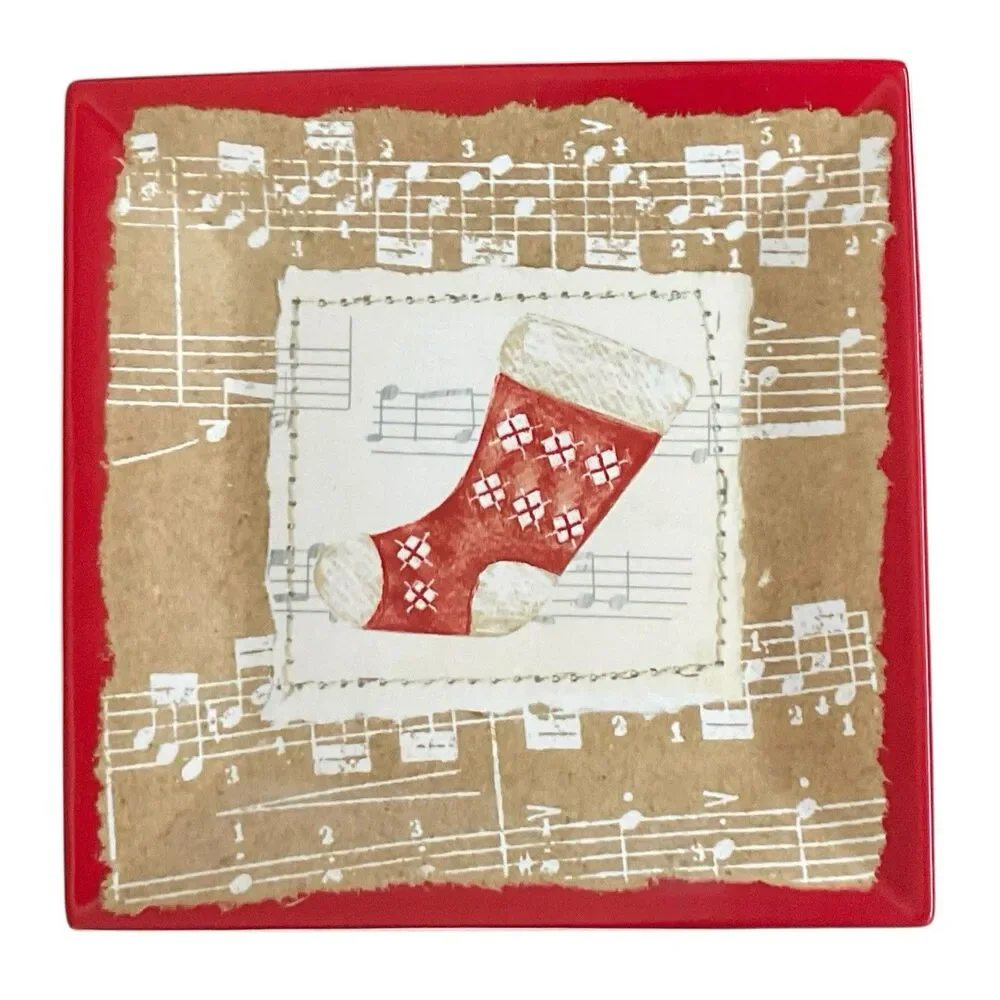 Oneida Winter Song Set Of 4 Salad Or Dessert Plates 8” Boxed Red Music Notes